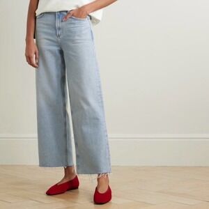 Agolse Ren High Rise Wide Leg Raw Fray Hem Smash Light Wash 27